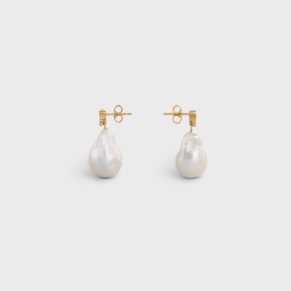 Celine BAROQUE TRIOMPHE EARRINGS IN BRASS WITH GOLD FINISH AND CULTURED PEARLS - Picture 3 of 7